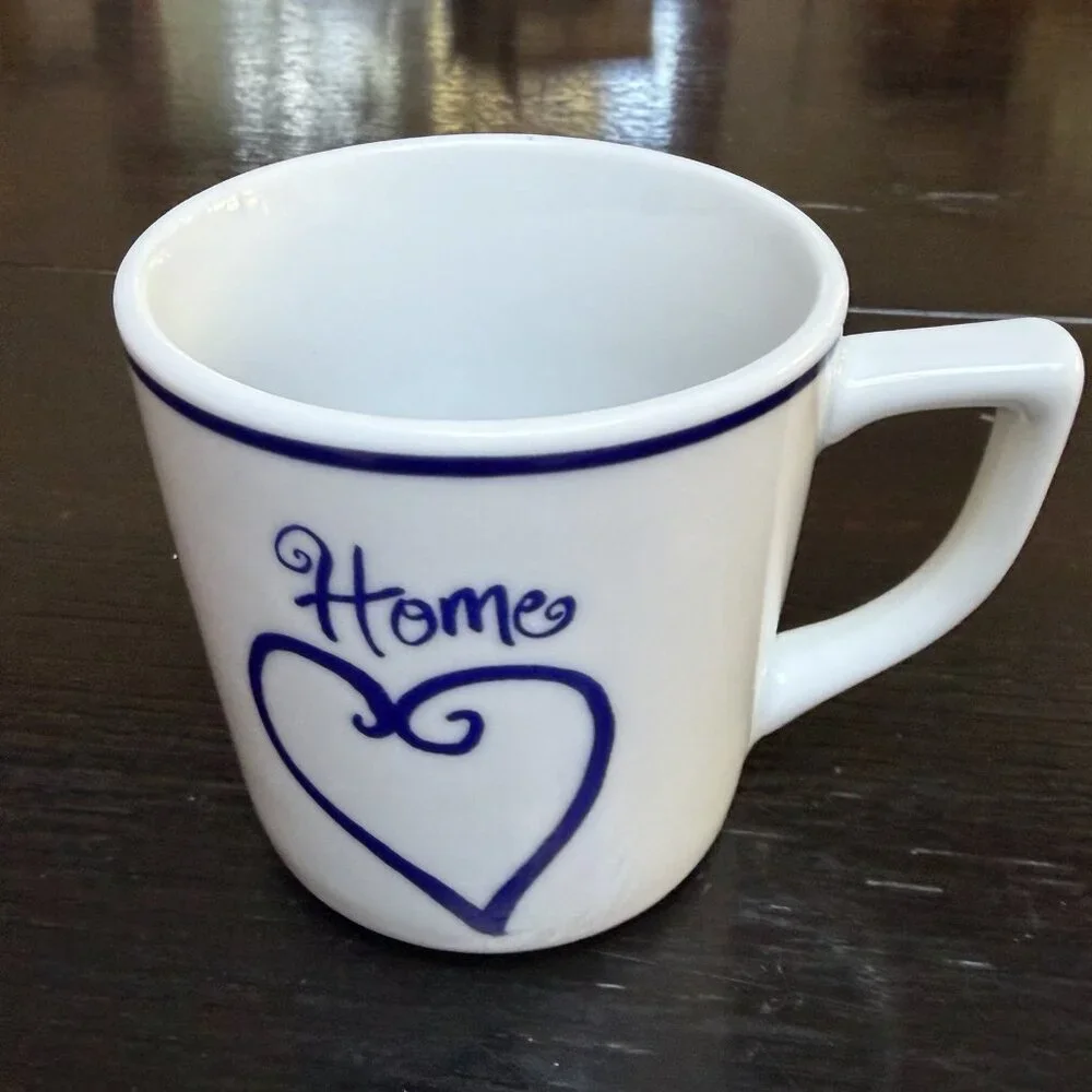 Vintage Rosanna Imports Coffee Tea Cup Home Print Blue White Made in Poland‎